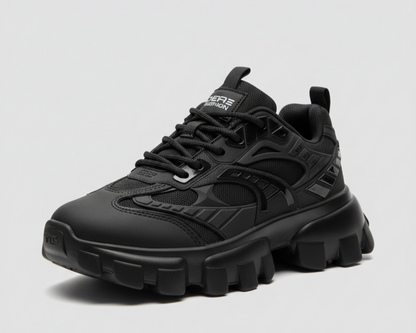 أحذية رياضية رجالية - أحذية رياضية سوداء أنيقة، أحذية كاجوال عصرية عالية الجودة، تسمح بمرور الهواء.