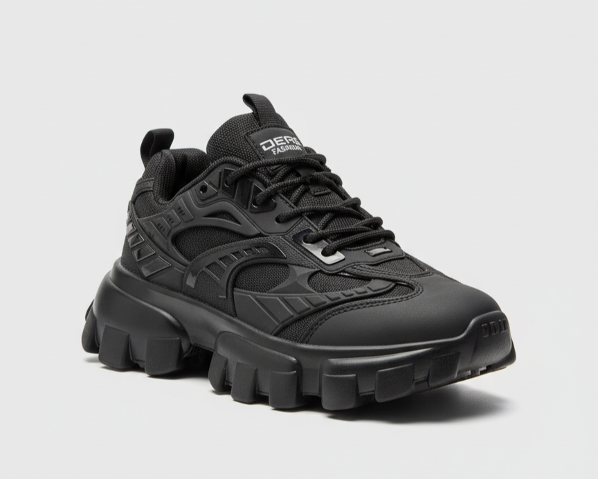 أحذية رياضية رجالية - أحذية رياضية سوداء أنيقة، أحذية كاجوال عصرية عالية الجودة، تسمح بمرور الهواء.