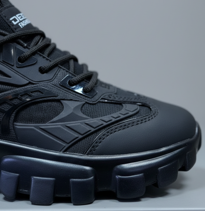 أحذية رياضية رجالية - أحذية رياضية سوداء أنيقة، أحذية كاجوال عصرية عالية الجودة، تسمح بمرور الهواء.