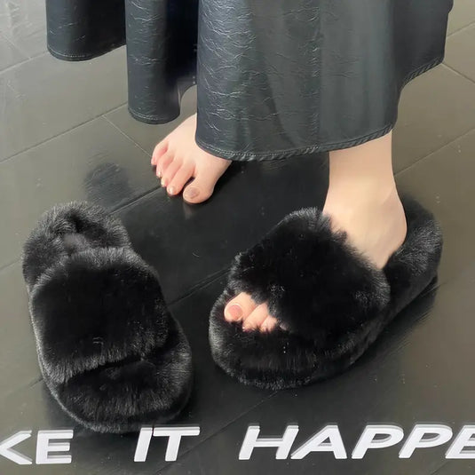 Winter Fluffy Platform Slippers, Cozy Plush Shoes, Indoor Outdoor Fuzzy Warm Slippers,