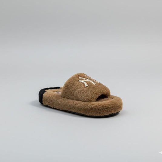 Women’s Fuzzy Open-Toe Slide Slippers with Monogram Detail — Product image: 