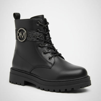 Women’s lug-sole lace-up combat boots with MK logo — Product image: 