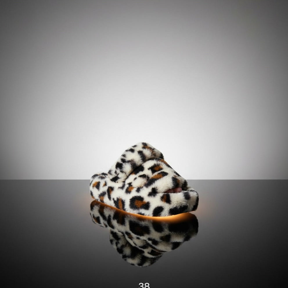 Women’s Faux-Fur Cross-Band Open-Toe Slippers — Product image: