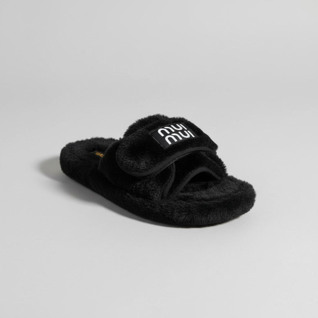 Women’s Fuzzy Adjustable-Strap Slide Slippers — Product image: 