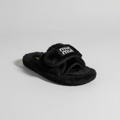 Women’s Fuzzy Adjustable-Strap Slide Slippers — Product image: 