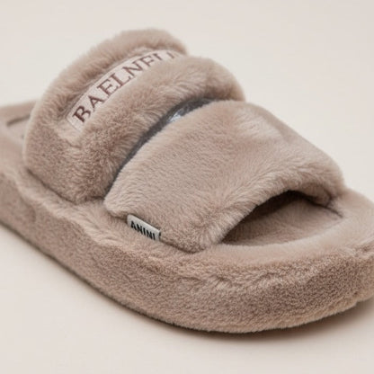 Women’s Fuzzy Double‑Strap Slide Slippers — Product image: 