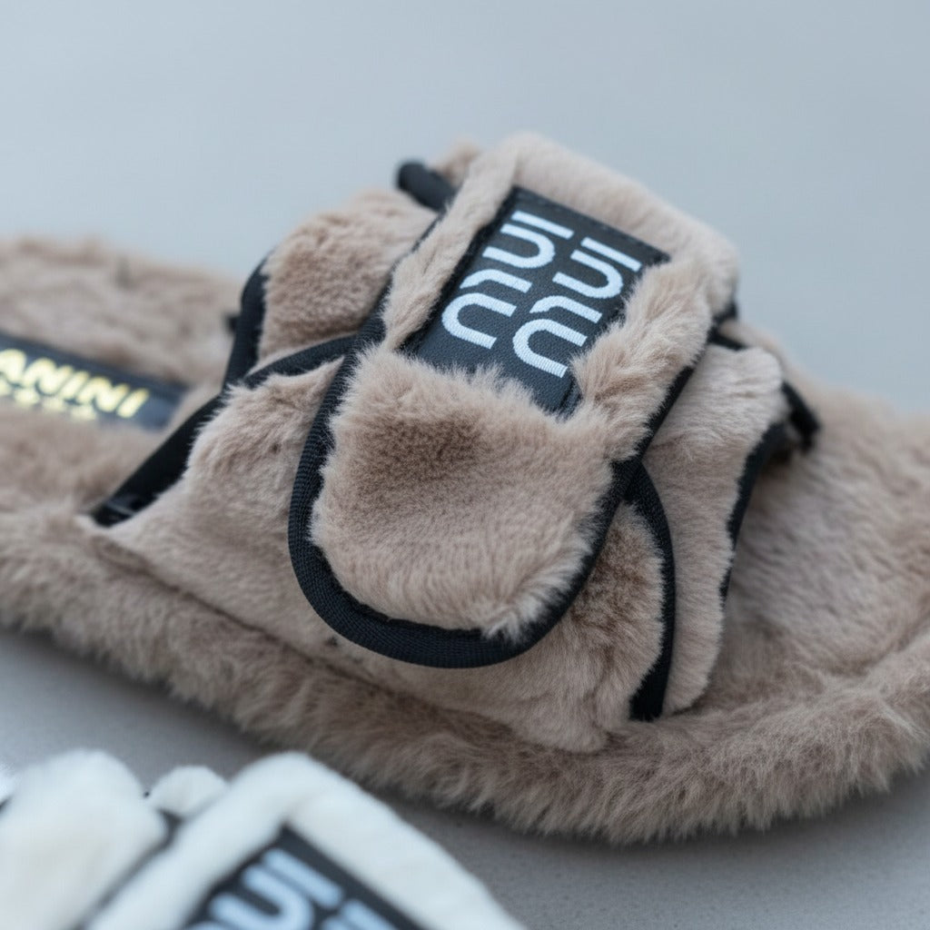 Women’s Fuzzy Adjustable-Strap Slide Slippers — Product image: 