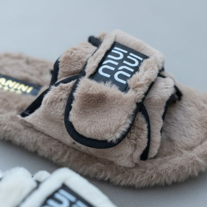 Women’s Fuzzy Adjustable-Strap Slide Slippers — Product image: 