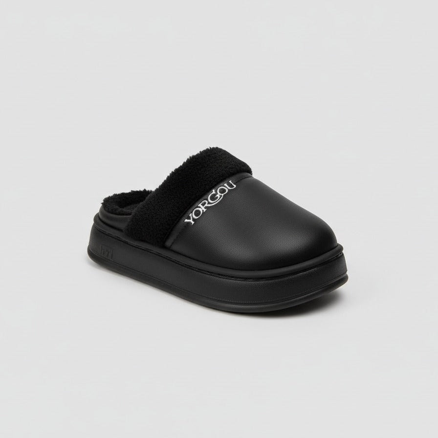 Women’s fleece-lined platform clog slippers — Product image: 