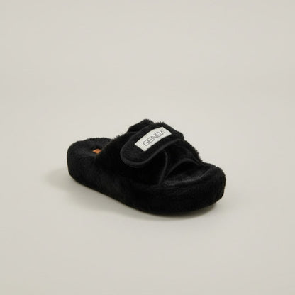 Women’s Fuzzy Closed-Toe Slippers with Adjustable Strap — Product image: