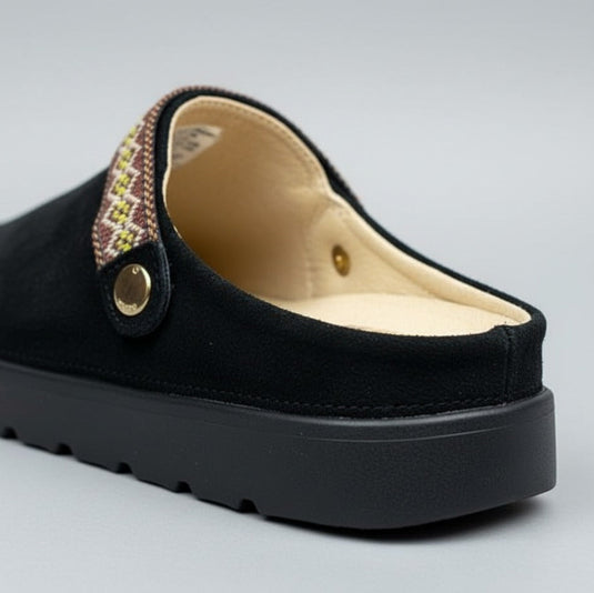 Women’s suede-look platform clogs with woven strap — Product image: 