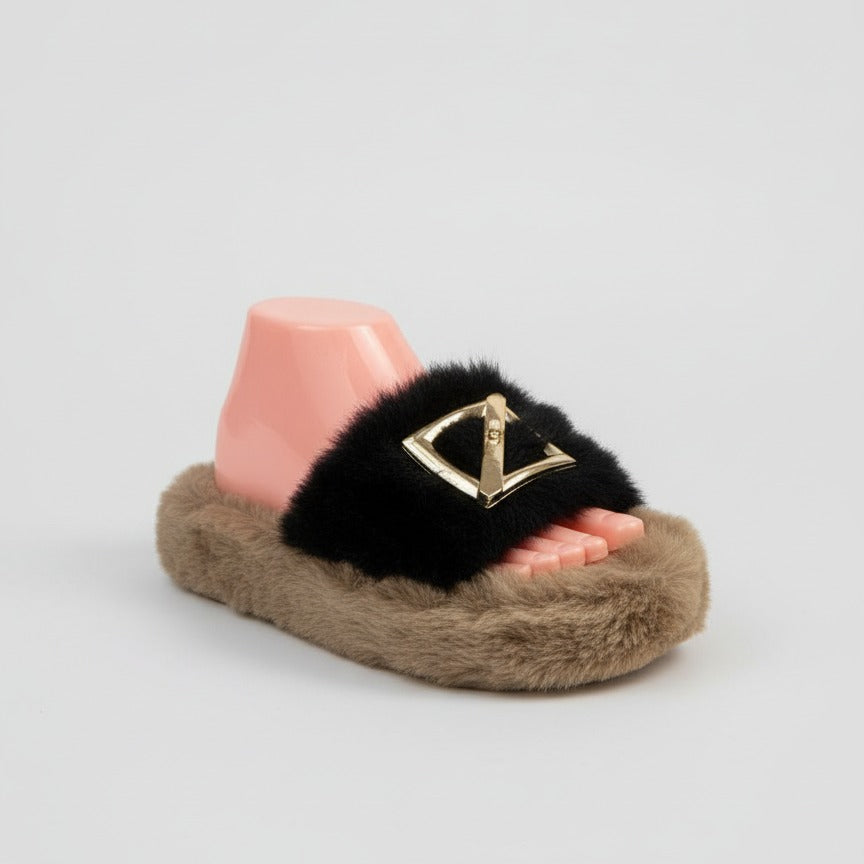 Faux Fur Slide Sandals — Product image: