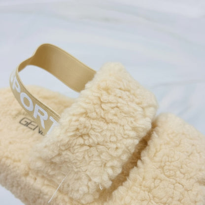 Women’s Fuzzy Double‑Strap Platform Sandals with Heel Strap — Product image: