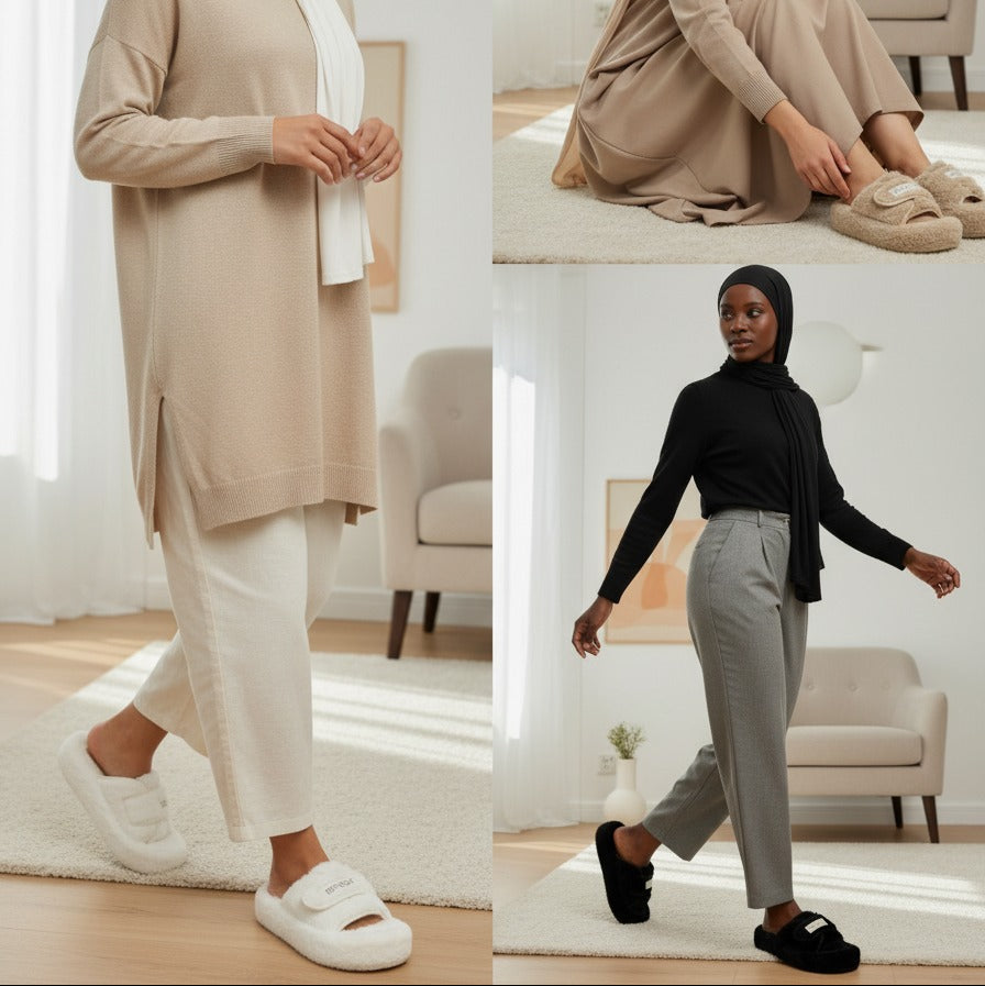 Women’s Fuzzy Closed-Toe Slippers with Adjustable Strap — Product image: