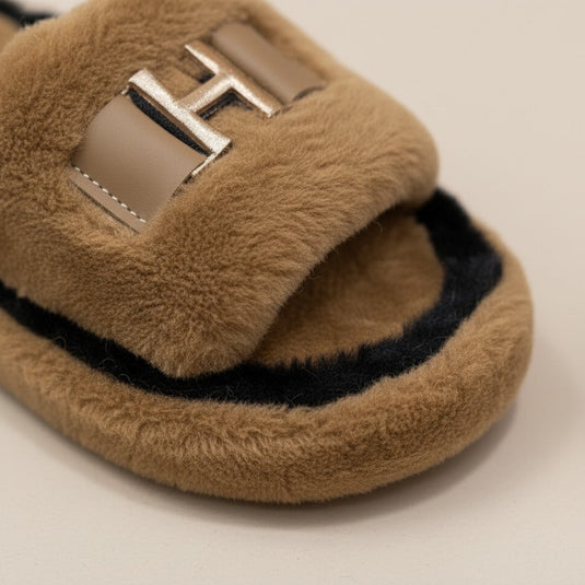 Women’s Plush Slide Slippers with Metal Accent — Product image: 