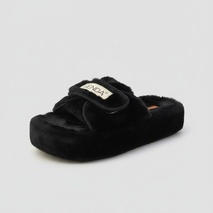 أحذية منزلية نسائية دافئة ذات أصابع مغلقة - أصابع دافئة، حزام ثابت