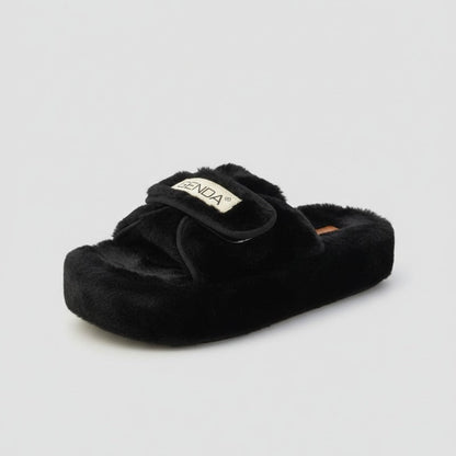 أحذية منزلية نسائية دافئة ذات أصابع مغلقة - أصابع دافئة، حزام ثابت