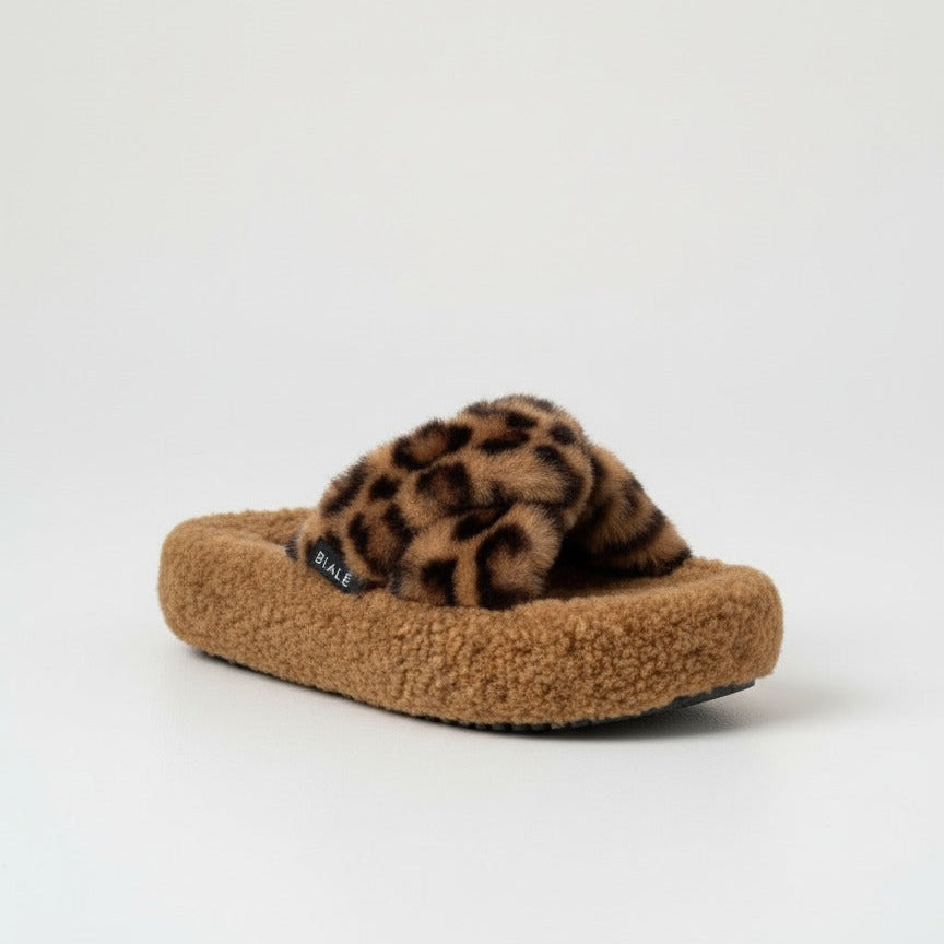 Women’s Fuzzy Animal-Print Slide Slippers — Product image: 