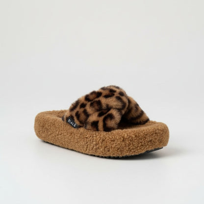 Women’s Fuzzy Animal-Print Slide Slippers — Product image: 