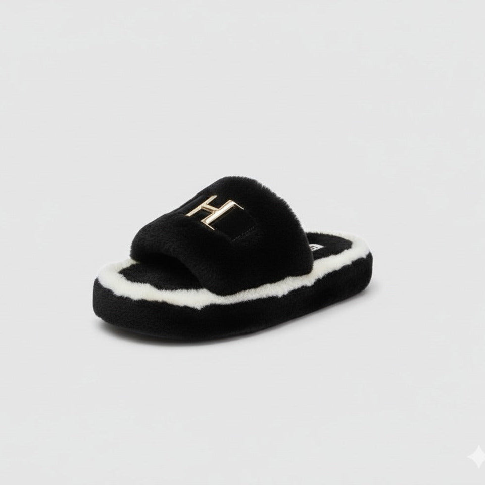 Women’s Plush Slide Slippers with Metal Accent — Product image: