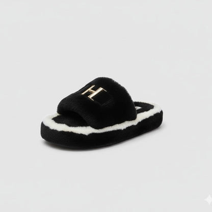 Women’s Plush Slide Slippers with Metal Accent — Product image: