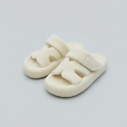 Women’s Fuzzy Two‑Strap Open-Toe Slide Slippers — Product image: