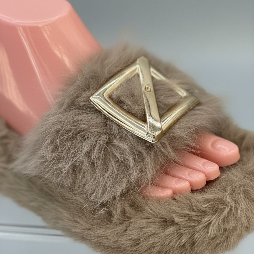 Faux Fur Slide Sandals — Product image: