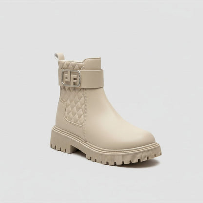 Women’s quilted ankle boots with strap and lug sole — Product image: