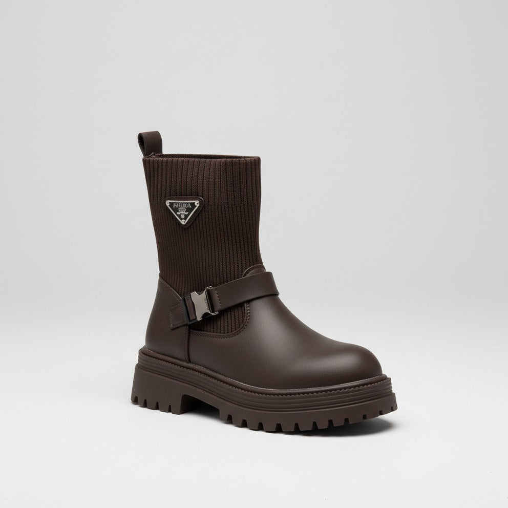 Women's lug-sole sock boots with buckle — Product image: 