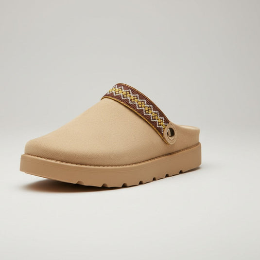 Women’s suede-look platform clogs with woven strap — Product image: 