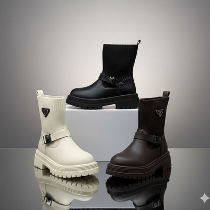 Women's lug-sole sock boots with buckle — Product image: 