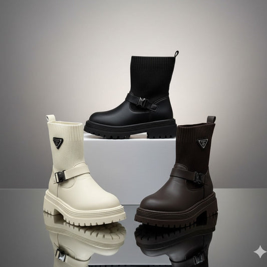 Women's lug-sole sock boots with buckle — Product image: 