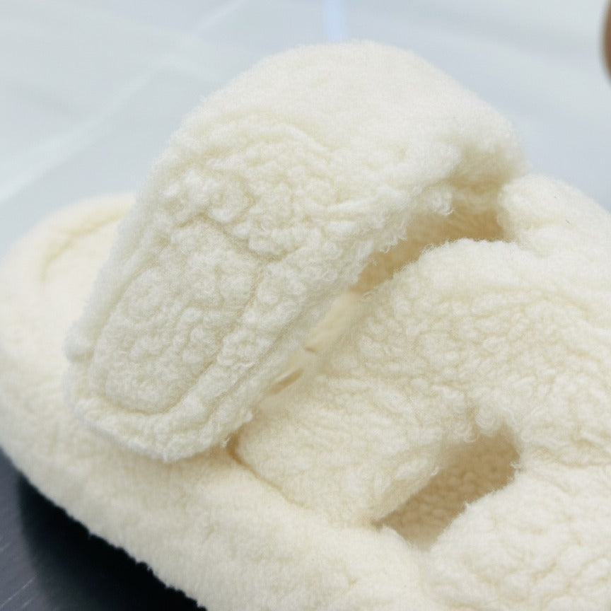 Women’s Fuzzy Two‑Strap Open-Toe Slide Slippers — Product image: