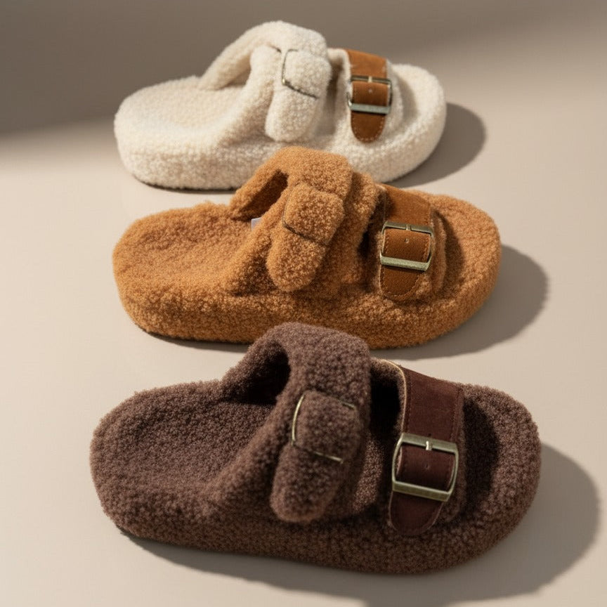 Women’s Teddy-Fleece Buckle Clog Slippers — Product image: