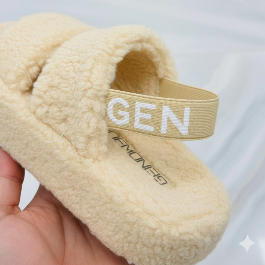 Women’s Fuzzy Double‑Strap Platform Sandals with Heel Strap — Product image: