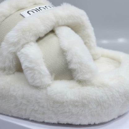Women’s plush multi‑strap slide slippers — Product image: 