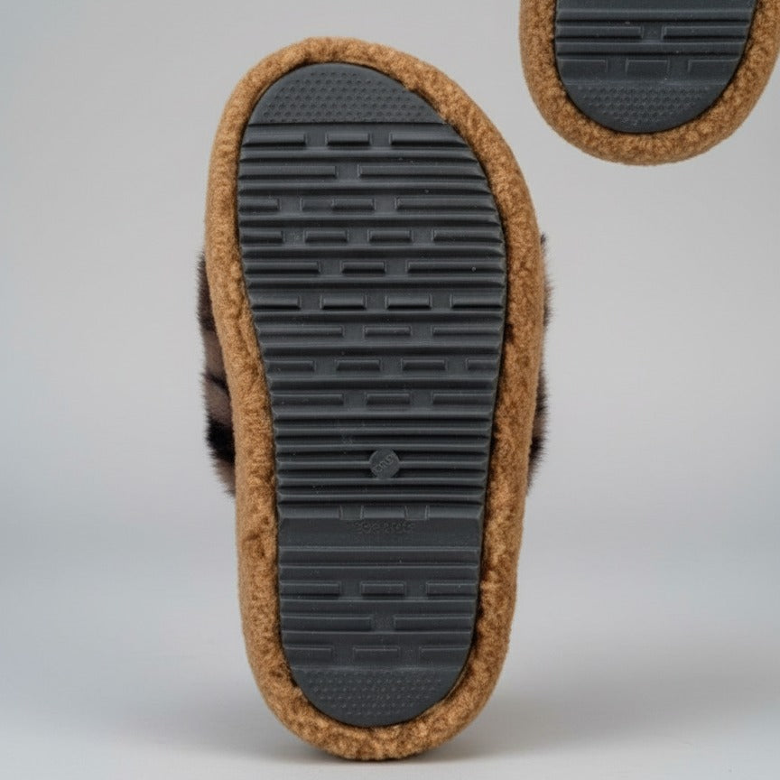 Women’s Fuzzy Animal-Print Slide Slippers — Product image: 