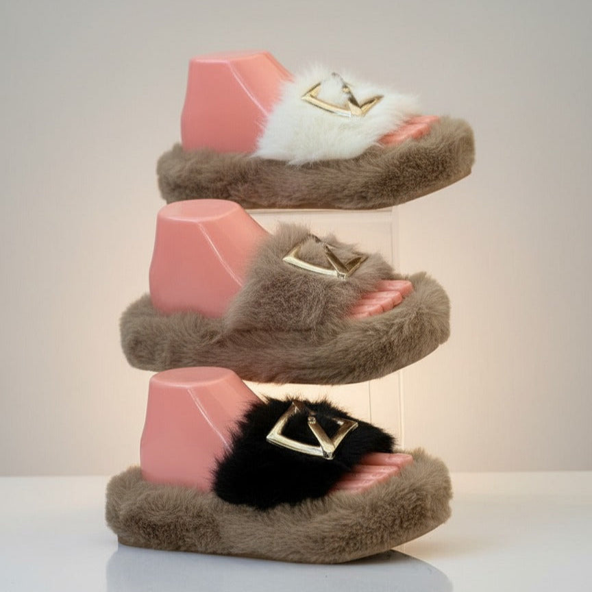 Faux Fur Slide Sandals — Product image: