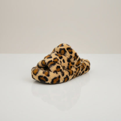 Women’s Faux-Fur Cross-Band Open-Toe Slippers — Product image:
