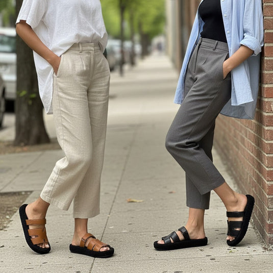 Women’s faux-leather two-strap sherpa slides — Product image: 