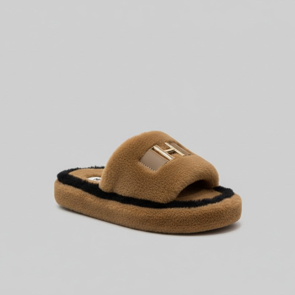 Women’s Plush Slide Slippers with Metal Accent — Product image: