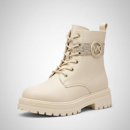 Women’s lug-sole lace-up combat boots with MK logo — Product image: 