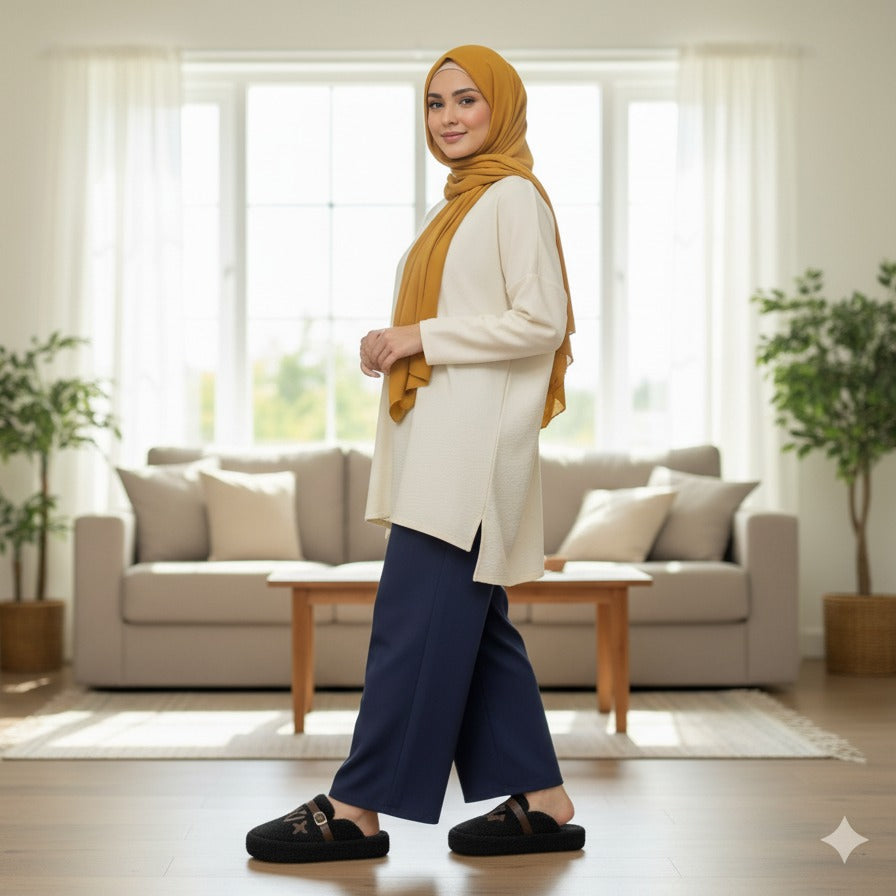 Women’s teddy-fleece buckle clog slippers — Product image: