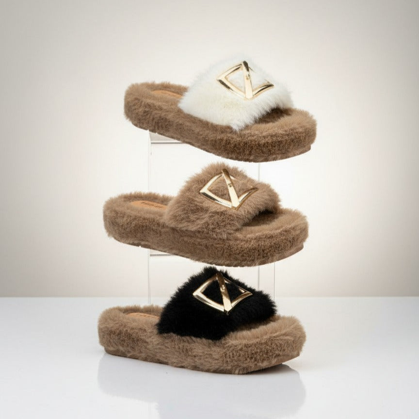 Faux Fur Slide Sandals — Product image:
