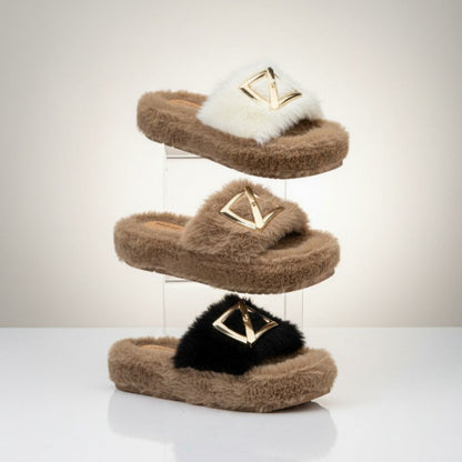 Faux Fur Slide Sandals — Product image: