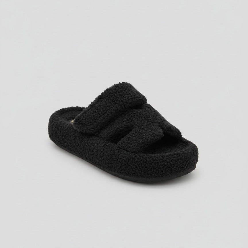 Women’s Fuzzy Two‑Strap Open-Toe Slide Slippers — Product image: