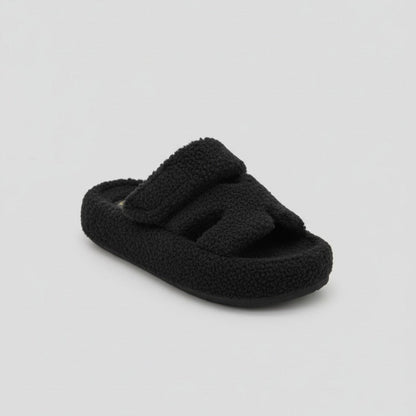 Women’s Fuzzy Two‑Strap Open-Toe Slide Slippers — Product image: