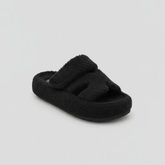 Women’s Fuzzy Two‑Strap Open-Toe Slide Slippers — Product image: 
