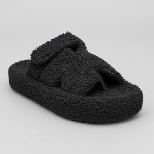 Women’s Sherpa Thong Slippers—Warm Feet, Fresh Toes — Product image: Plush sherpa fleece warms and cushions your feet, while the open-toe thong and w