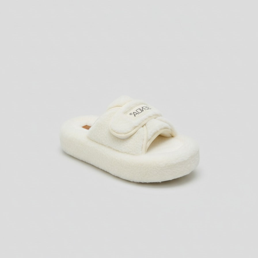 Women’s Fuzzy Closed-Toe Slippers with Adjustable Strap — Product image: